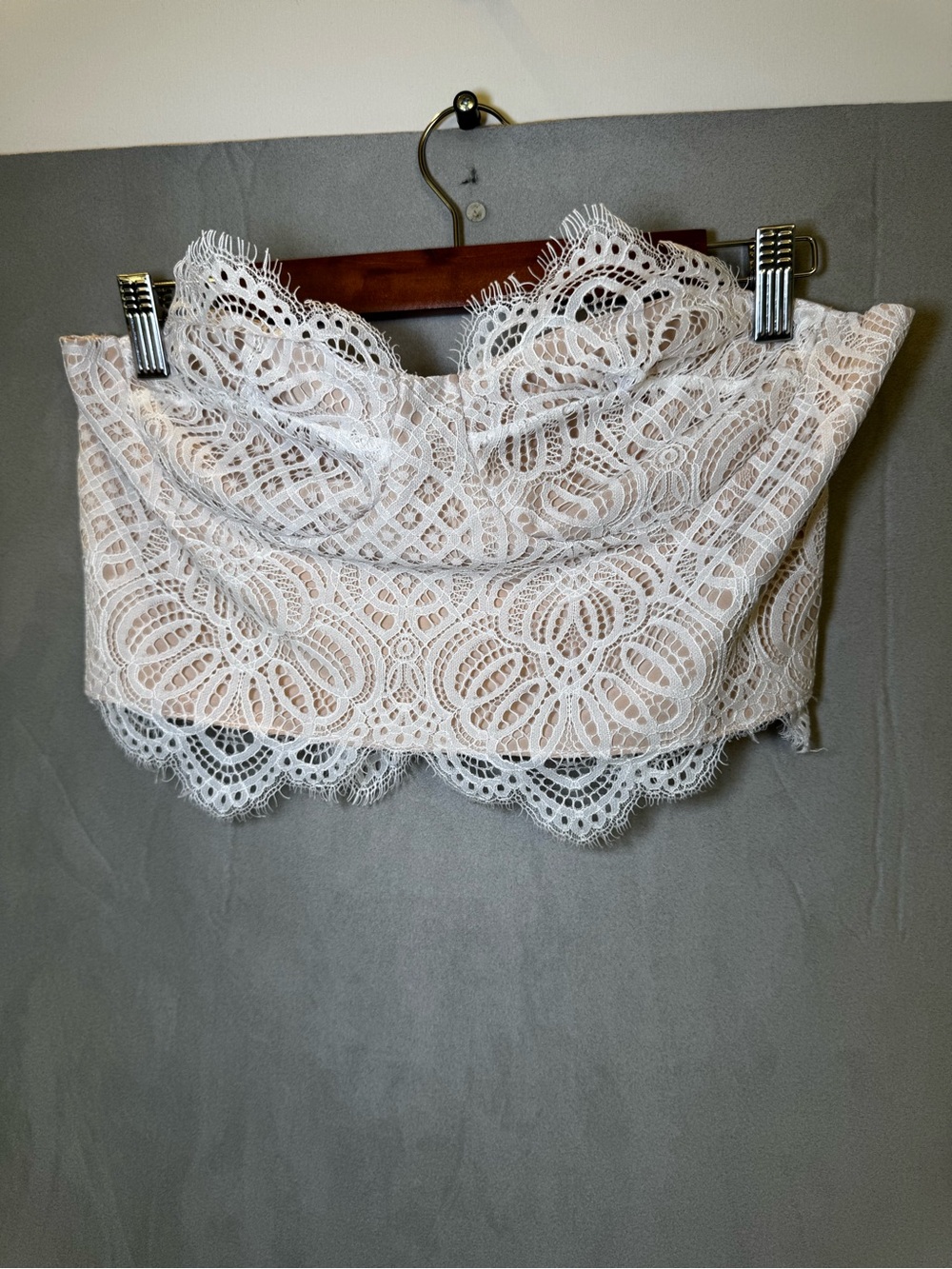 Cotton Candy LA Lace Bustier Top L Ivory Corset Crop Top Bridal Coquette